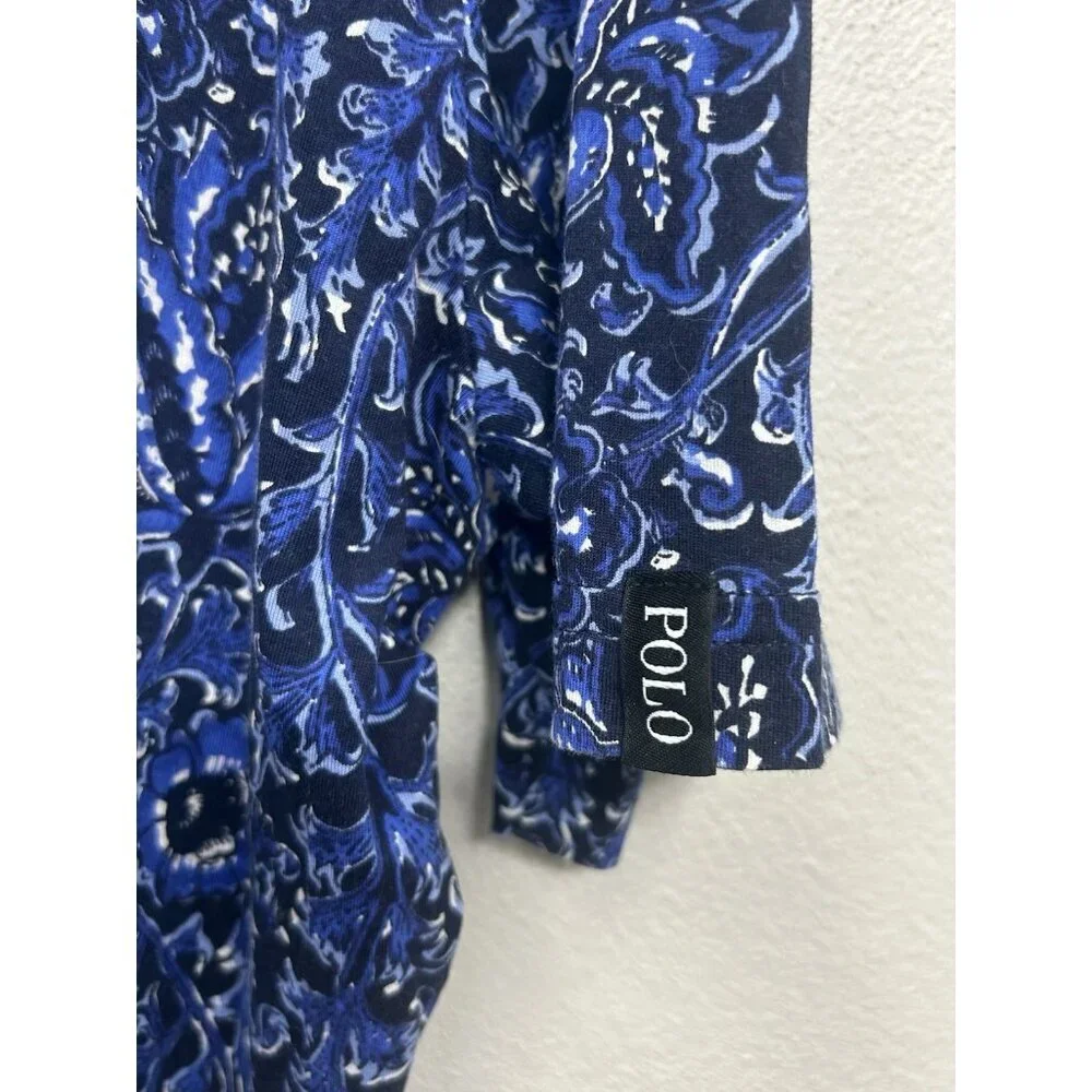 Ralph Lauren Polo Golf Shirt Mens Large Blue Black Floral EUC Preppy Business
